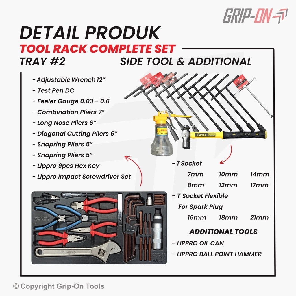 Grip-On Tool Rack Complete Set Rak Alat Bengkel Lengkap + Isi Alat Perbengkelan Dasar Komplit 23-009