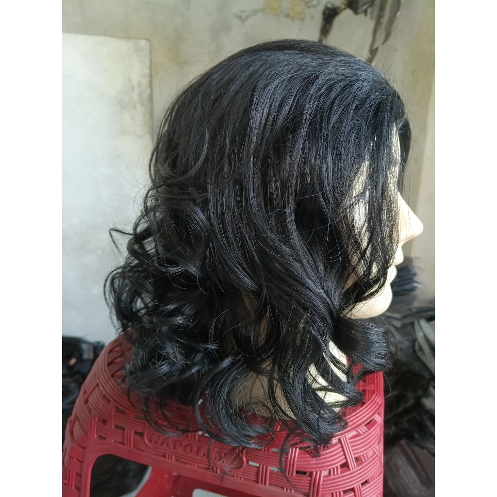 Wig Rambut gondrong Bergelombang Gaya Pria Amerika Rambut Palsu Ikat