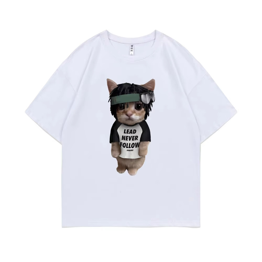 Rapper Chief Keef Kitty Lead Never Follow Printed T Shirt Male 100% Cotton Tshirt Men Funny Tees Men
