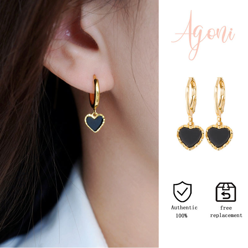 Anting-anting hati hitam gaya vintage mewah ringan