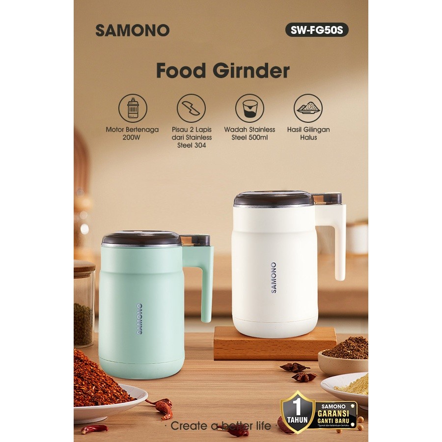 SAMONO Penggiling Makanan dan Kopi Serbaguna Food Grinder Portable Desain Minimalis Wadah Stainless 