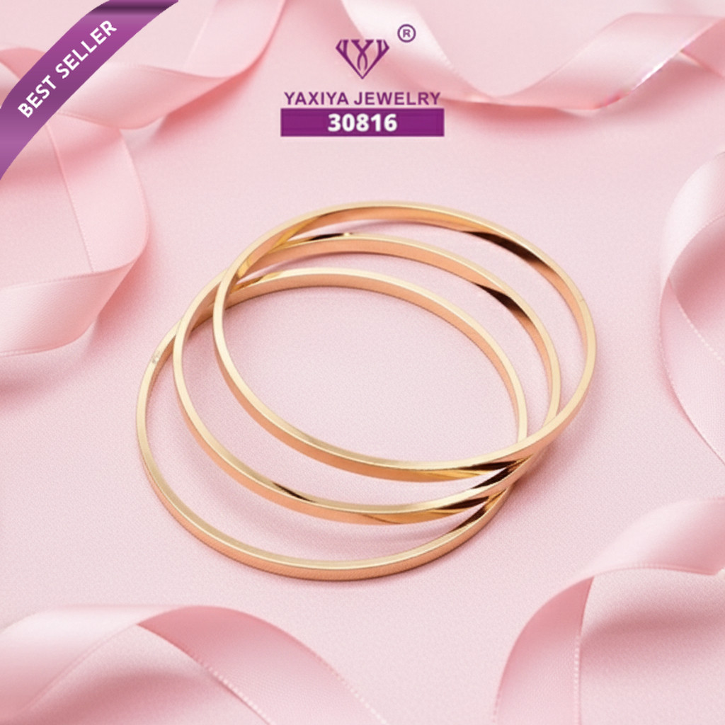 Yaxiya Gelang Keroncong Set 3 Lapis Emas Perhiasan Imitasi 442