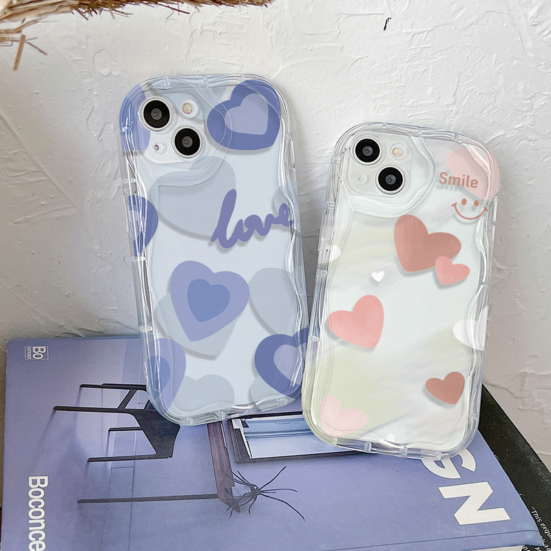 Transparan Gelombang Casing Motif Segar Kasih Untuk iPhone 15 14 13 12 11 Pro X XR Xs Max 6 6s 7 8 P