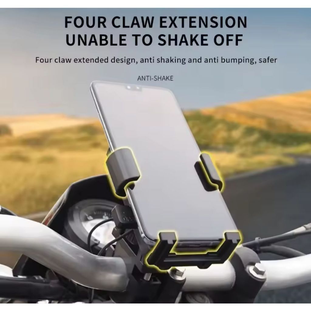 Holder HP Motor Anti Goyang 4 Claw Universal Stand Phone Mount Stang Motor Kuat & Stabil