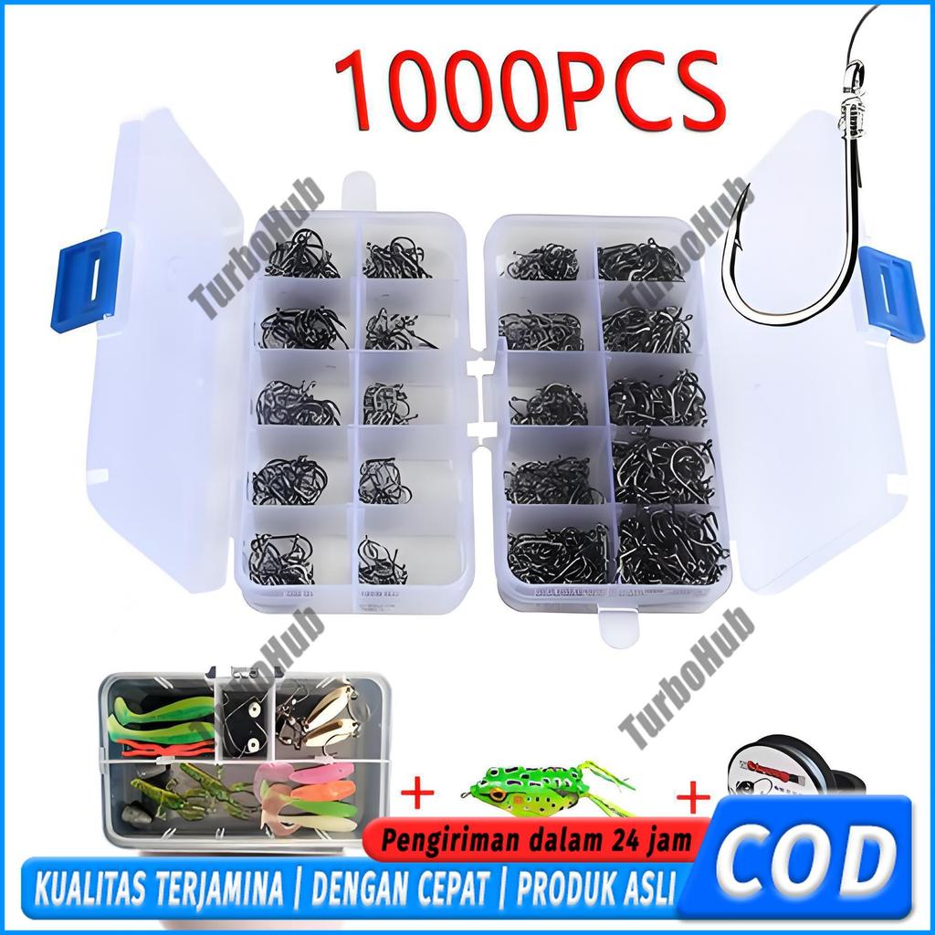 COD Kail Pancing Dengan Tali 500 Pcs Set Mata Kail Baja Karbon Barbed Aneka Ukuran 100/200/500 Pcs K