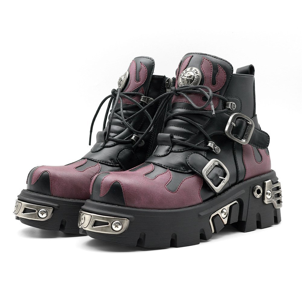 Rock Trend Punk Flame Short Boots Metal Rock Short Tube Thick Bottom Unisex