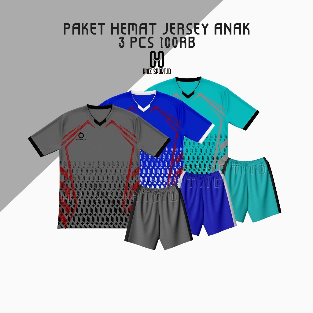 3 PCS 100 RB paket hemat setelan jersey anak terbaru sd smp promo bola futsal volly badminton