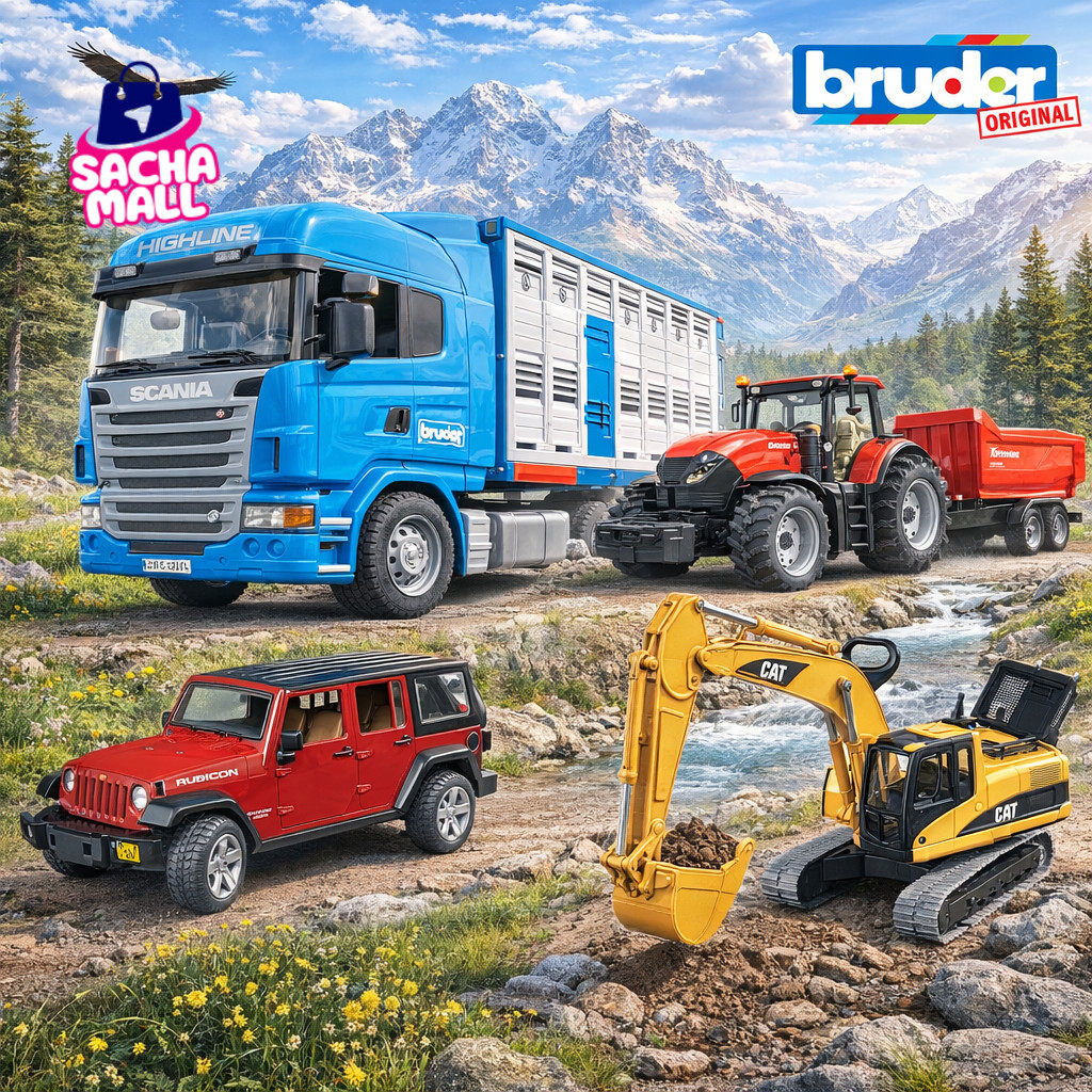 SACHA MALL Bruder Jeep Wrangler Unlimited Rubicon | Diecast 1: 16 Mainan Miniatur Mobil Truk Scania 
