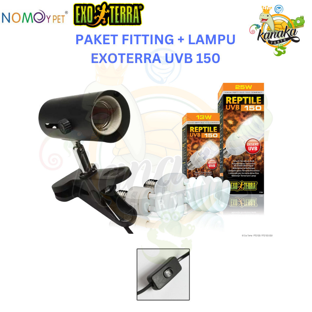 PAKET FITTING NOMOY + Lampu UVB 150 EXOTERRA Lampu untuk Reptil Sulcata Pardalis Kadal Bearded Drago