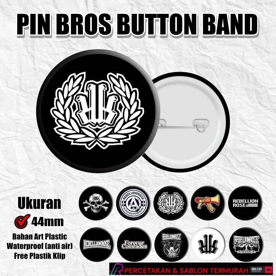 REDSTOREMERCH Pin Bros Bulat REBELLION ROSE Pin Bros 44mm – Simple, Stylish, Cocok untuk Aksesoris T