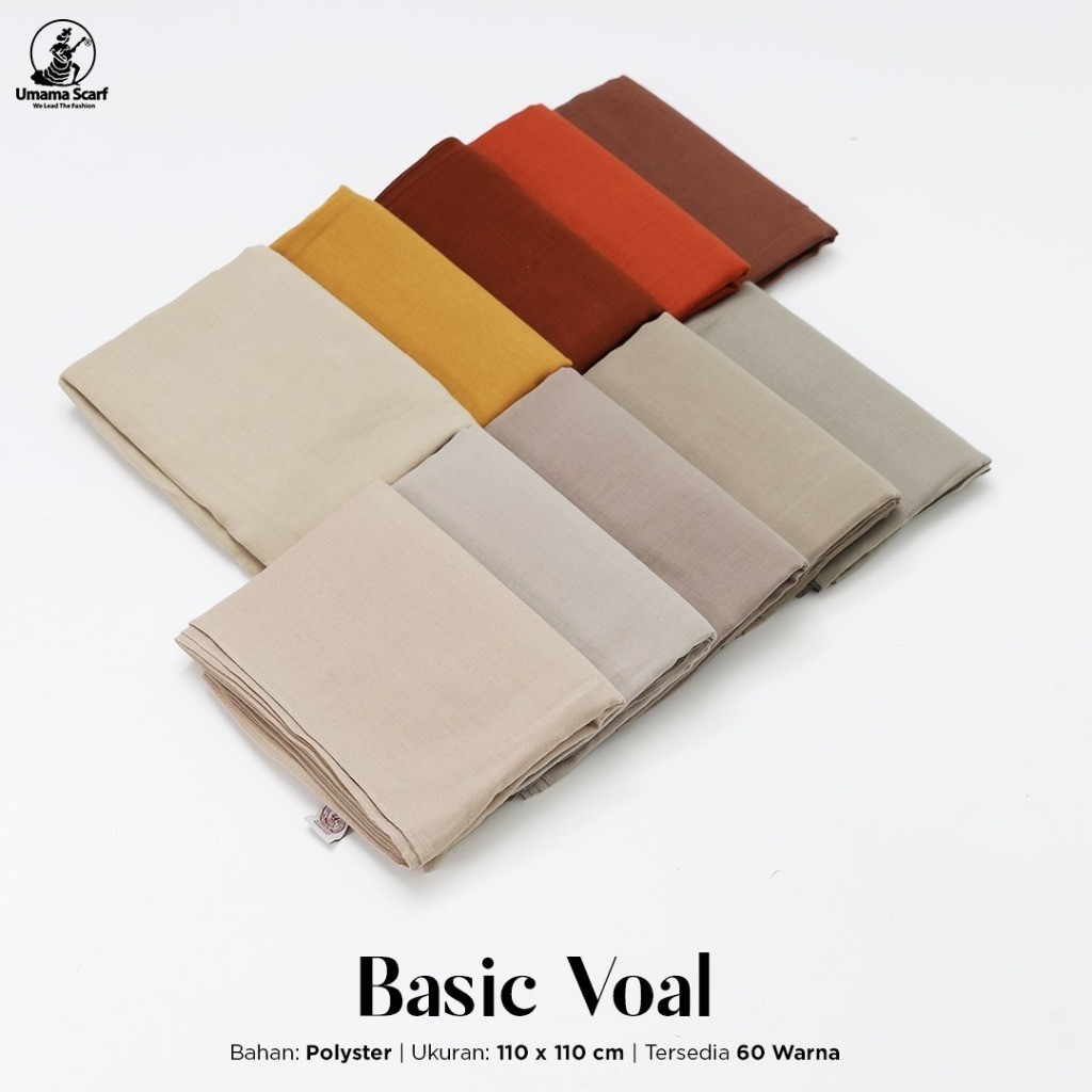 Segiempat Polos Basic Voal Umama Scarf Hijab/ Jilbab/ Kerudung Segi Empat 4 Polos Tepi Jahit Square 
