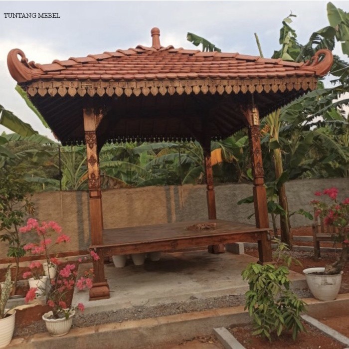 Termurah saung gazebo kayu jati ukir / gasebo jati / gazebo joglo lawasan A
