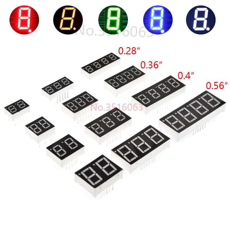 5Pcs LED gital Tube splay 0.28/0.36/0.4/0.56/0.8-In 1/2/3/4-Bit 7 Segment Common Cathode/Anode Red/W