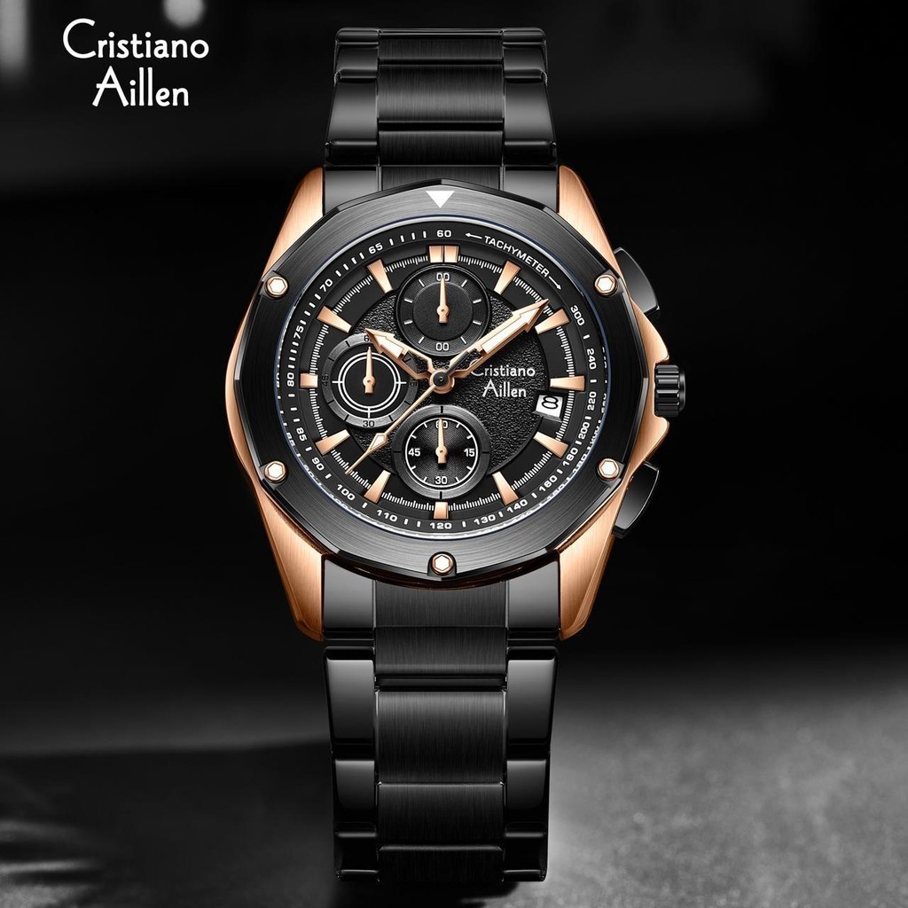 Buy 1 Get 1  Jam Tangan  Cristiano Aillen Jam Tangan Pria Analog 8899 Rantai Stainless Steel Chronog