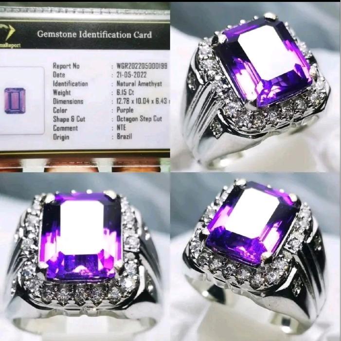 Natural Parple Amethys Ochtagon plus memo Laki-laki Cincin - Ukuran jari