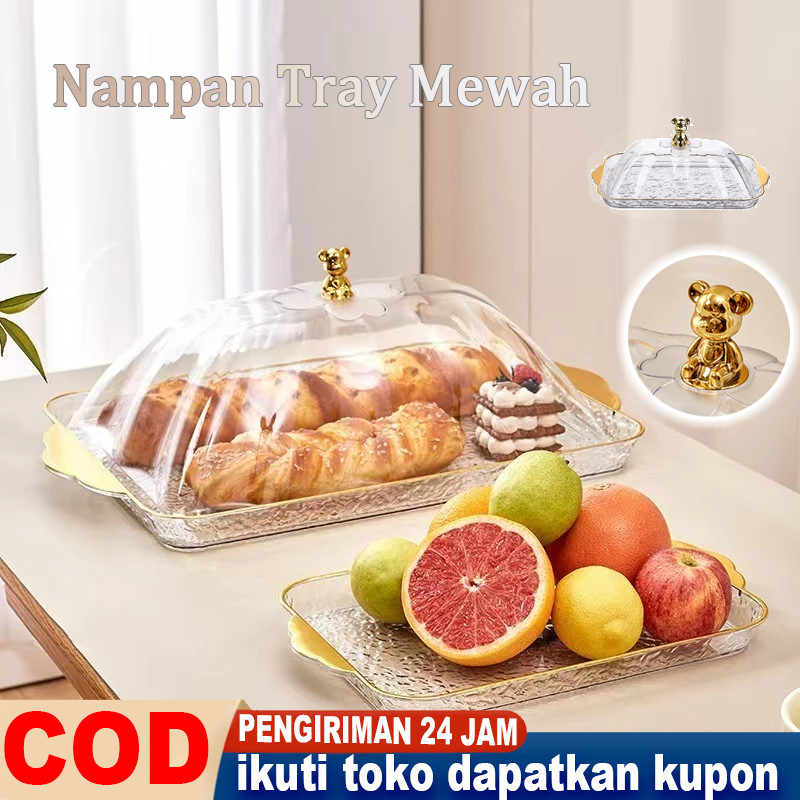 Nampan Tray Food Tray Transparan Aesthetic Dengan Tutup Wadah Makanan