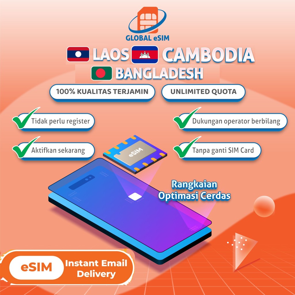 Globalesim Bangladesh Cambodia Laos esim Unlimited Roaming Data | 3-20GB | Instant Email Delivery