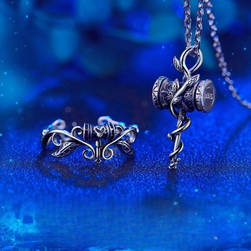 Douluo Dalu Ring Necklace 2D Anime Tang San Blue Silver Haotian Hammer Ring Pendant