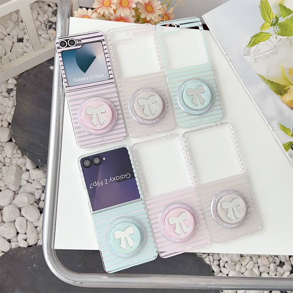 Cocok untuk Samsung Galaxy Z Flip 3 4 5 6 7 Z Flip7FE Casing Ponsel dengan Stand Magnetik Pita Warna