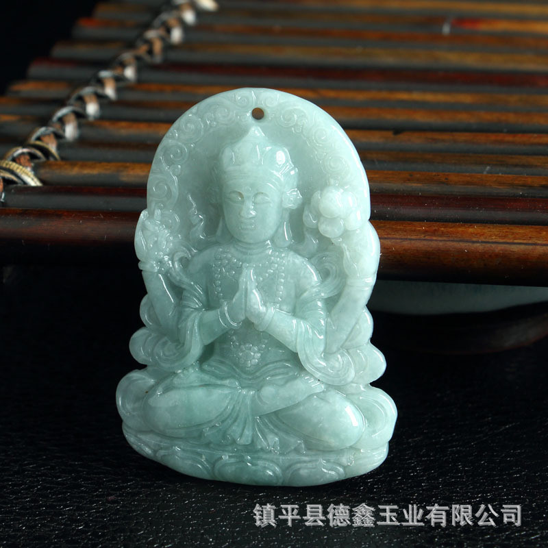 Jadeite A Liontin Guanyin Berempat Lengan, Jimat Giok Burma