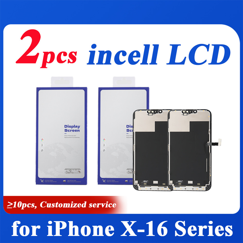2 Pcs Layar LCD Incell untuk iPhone X XS XR 11 12 Mini 13 14 Plus 15 Pro Max Rakitan Digitizer Pengg