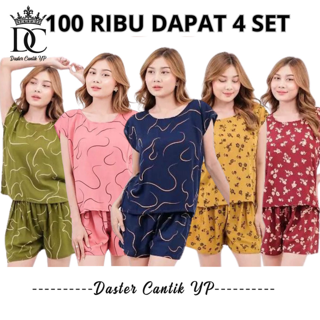 PAKET HEMAT 4 PCS SETELAN ONE SET BAJU TIDUR WANITA KEKINIAN / SETELAN BALI WANITA / SETELAN ONE SET