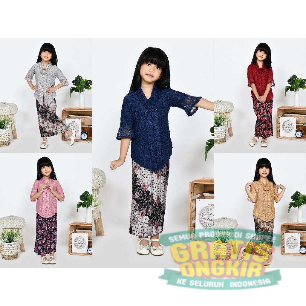 Setelan Kebaya Anak Kutu Baru ENCIM KID Brukat Pesta Kondangan/ pakaian wanita lainnya maron tosca b