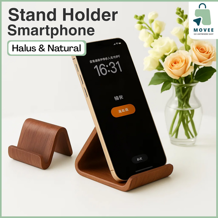 Stand Holder Hp Meja Wooden Phone Holder Stand Handphone Sandaran Dudukan Hp Ponsel Kayu