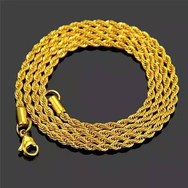 Kalung Pria Wanita Titanium tambang emas gold kuning Rantai cowok cewek keren panjang Cowo cewe anti