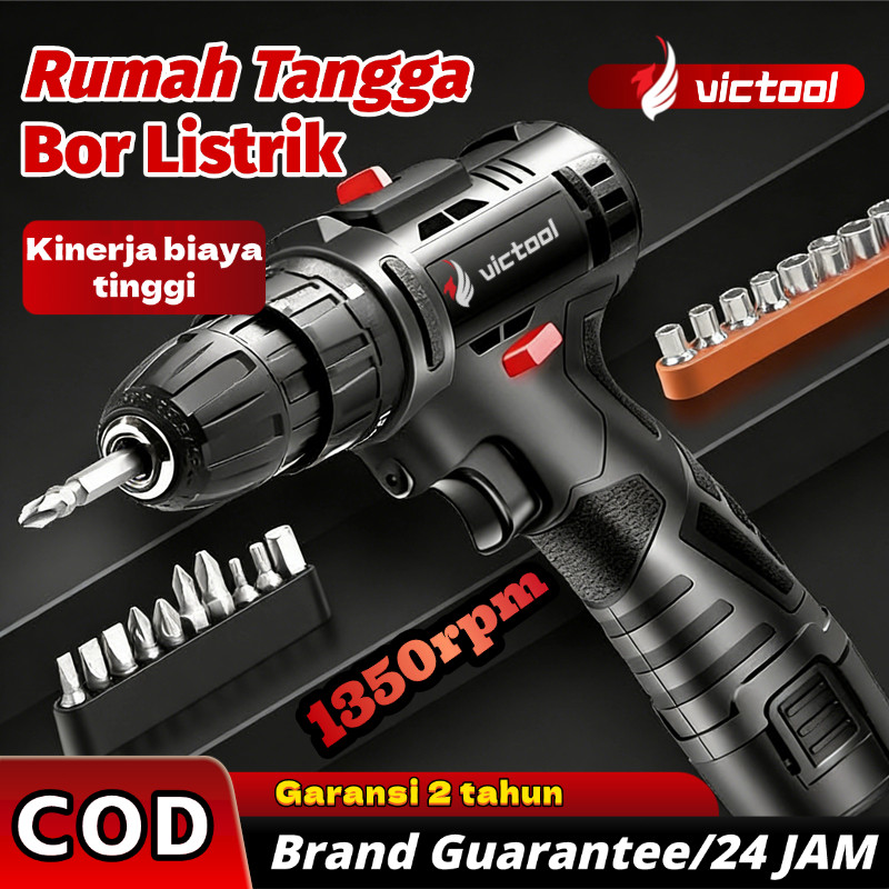 SIXSHOP Victool Mesin Bor Baterai 12V Bor Dampak Tanpa Kabel Bor Set Aksesoris Lengkap Bor Listrik R