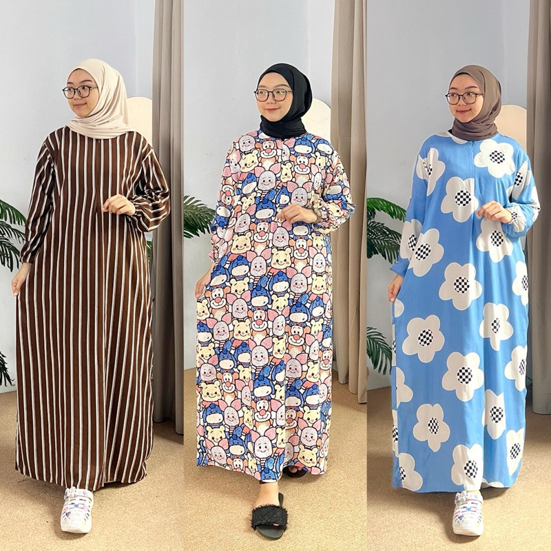 Daster Rayon Long Dress Busui Motif Premium Tangan Panjang Karet - LD 120 PB 135