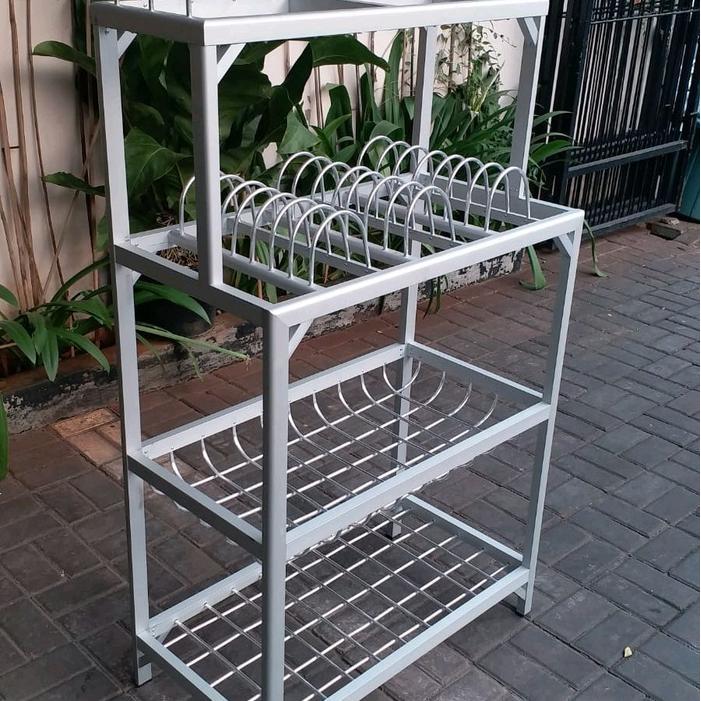 Rak Piring Aluminium 4 susun tanpa kaca  NB: Terima pesenan ukuran khusus untuk rak piring