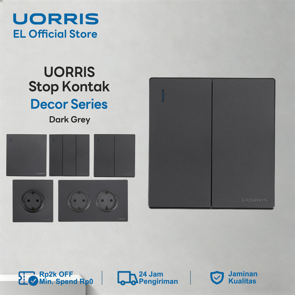 UORRIS Saklar Lampu Stop Kontak Grey 2 Stop