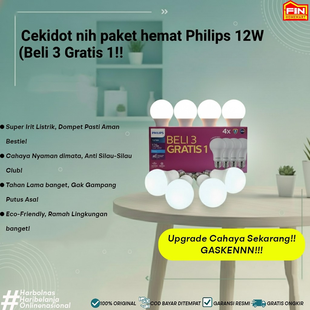 [PROMO] Philips LED MyCare 12W Beli 3 Gratis 1 - Paket Lampu 12 Watt Putih Original - Lampu Rumah Ey
