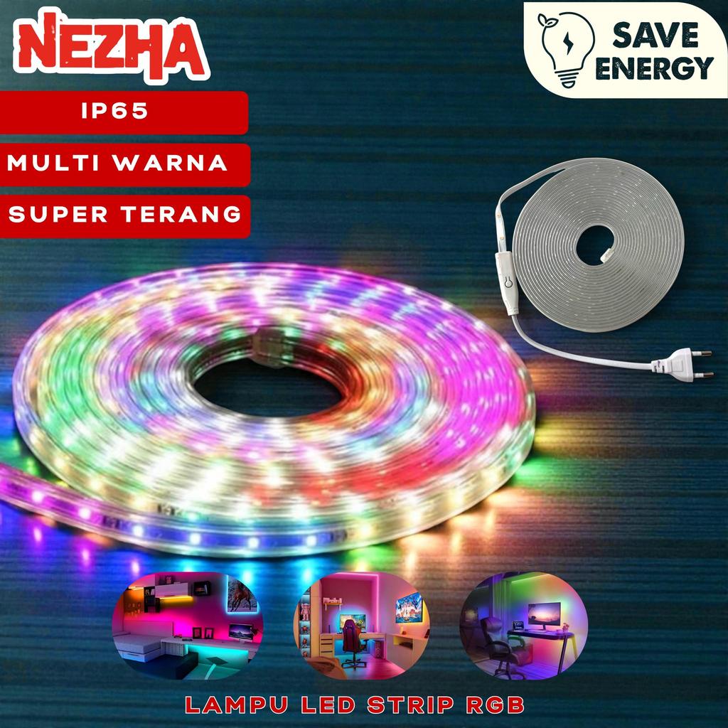 Lampu Strip RGB Led Warna Warni SMD 2835 Paket Lengkap Langsung Colok Nyala Bisa Atur Mode Cahaya