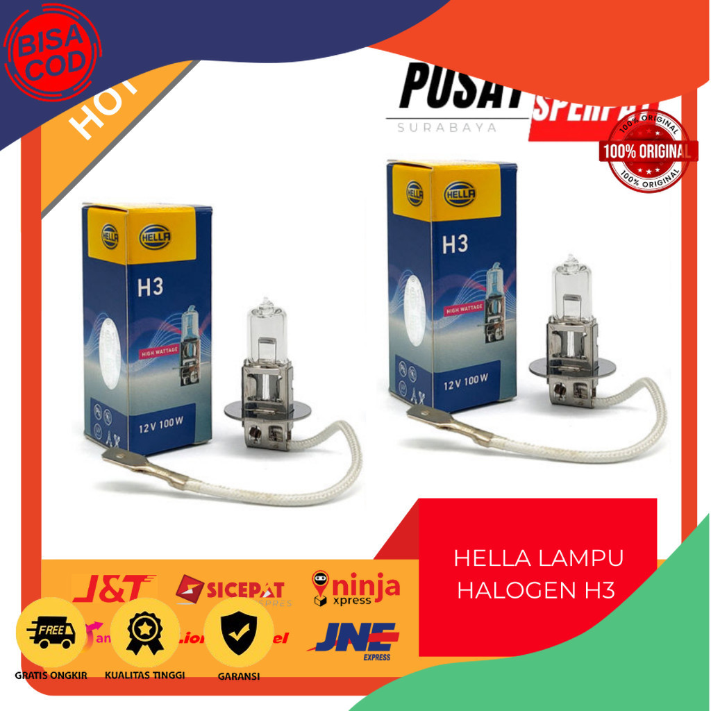 BOHLAM LAMPU HALOGEN HELLA H3 12V 55 Watt / 12V 100 Watt / 24V 70 Watt / 24V 100 Watt (harga/pcs)