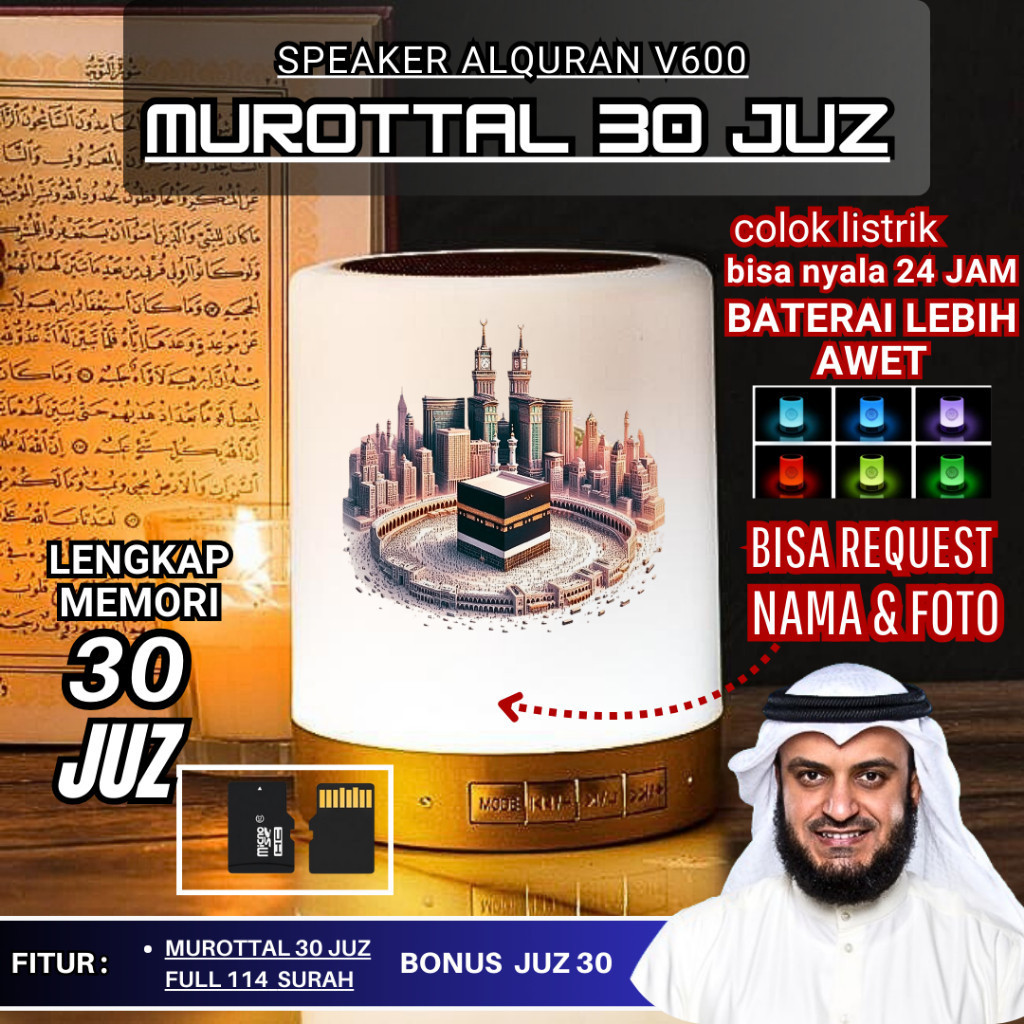 SPEAKER MUROTTAL ALQURAN LED LAMPU TIDUR 24 JAM 30 JUZ