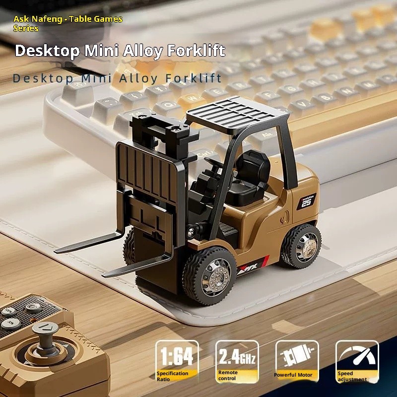 Mini RC Forklift Engineering Vehicle 1:64 Scale Alloy Mobile Phone Controlled Excavator Dumper Model