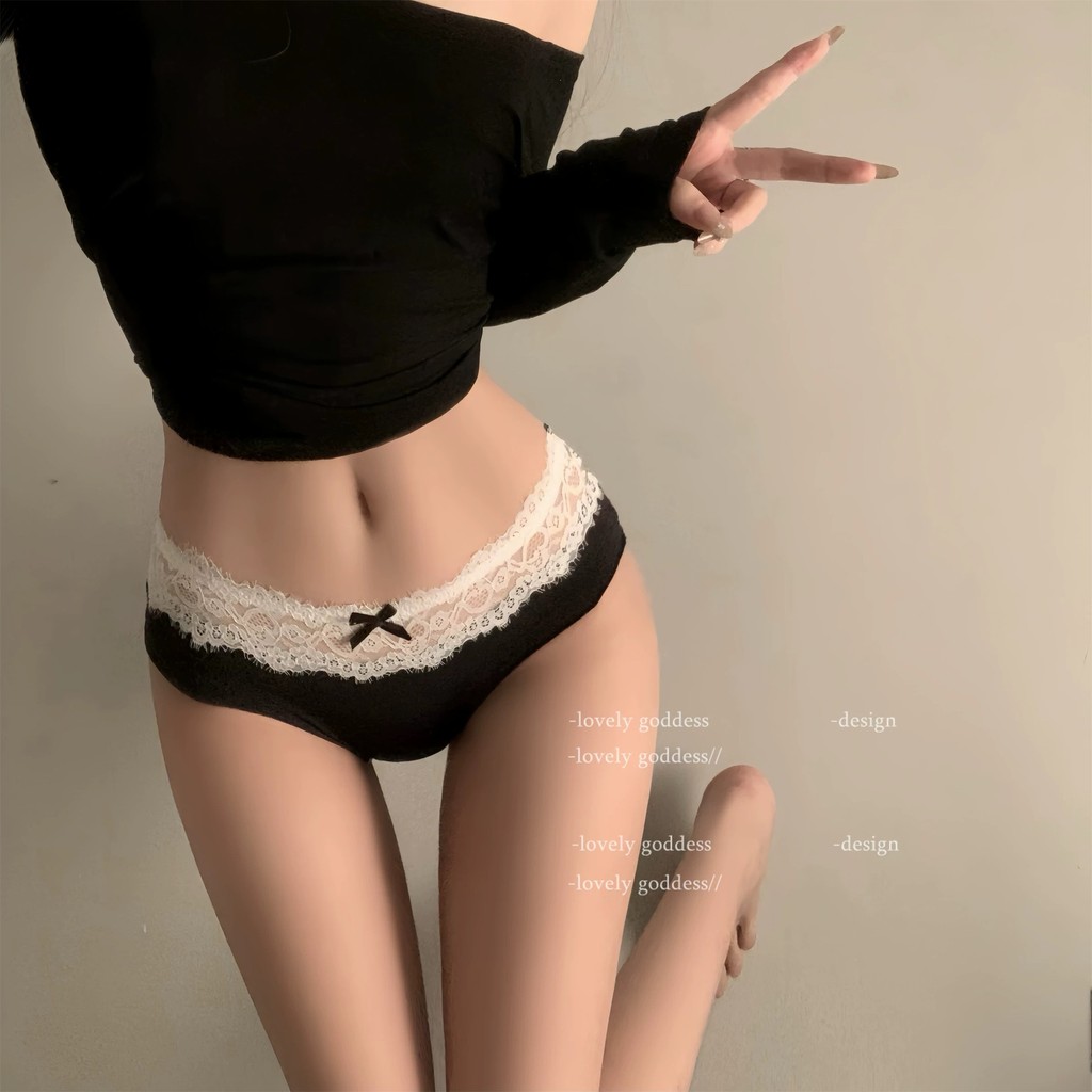 Celana dalam thong renda gaya Jepang, celana dalam thong katun, desain selangkangan.