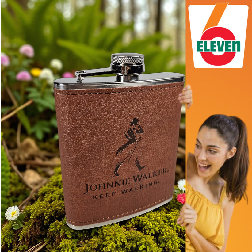 6ELEVEN - Taganov Botol Hip Flask Stainless Steel Leather 7oz with Shot Glass - TAG7