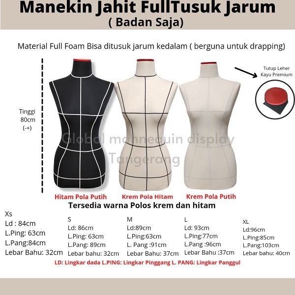 Manekin Wanita Patung Busa Full Tusuk XS-XL
