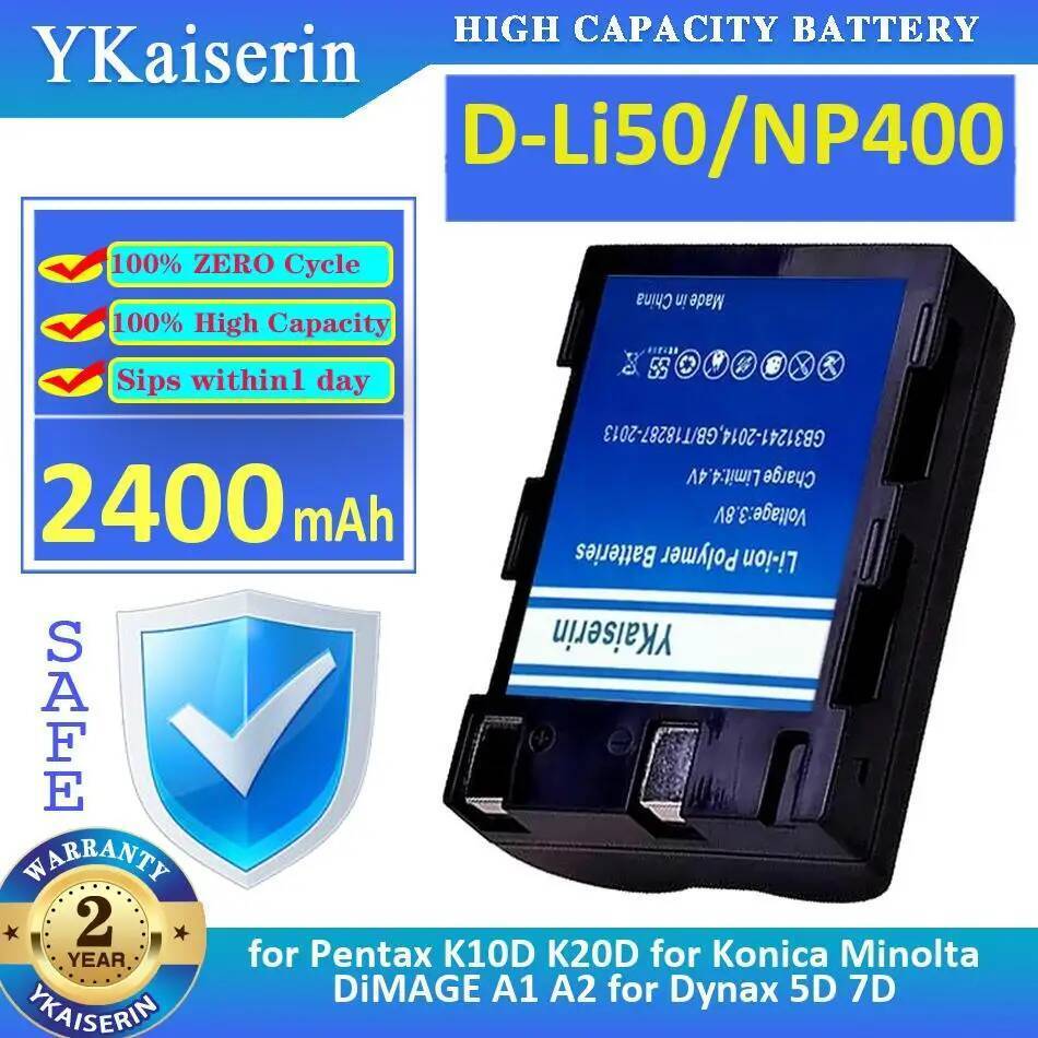 Camera Battery D-Li50 NP400 2400Mah For Pentax K10D K20D For Konica Minolta mage A1 A2 For Dynax 5D 