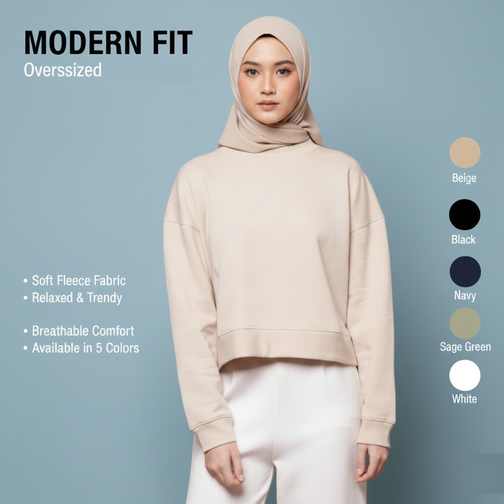 KAOS CROP TOP OVERSIZE LENGAN PANJANG HIJAB FRIENDLY