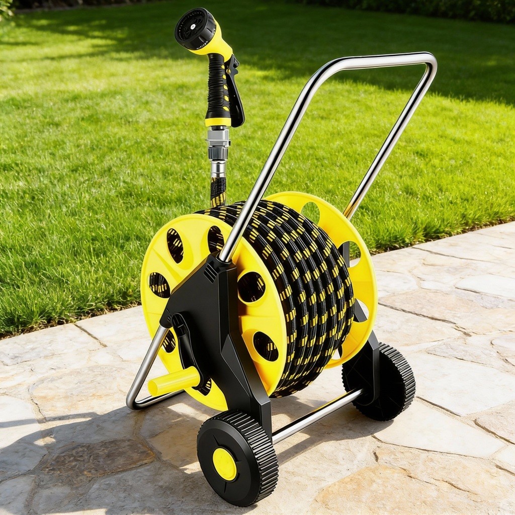 Selang Air dengan Roda & Gulung Otomatis, Debit Besar, 7 M…