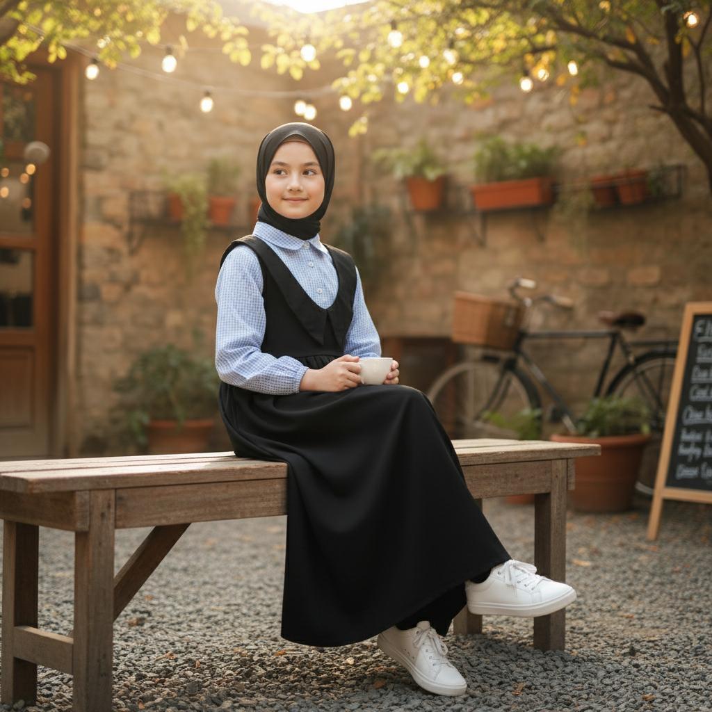 Gamis Anak Perempuan  Cringkle Mix Katun kotak Premium Dress Baju Muslim  Model Vintage Umur 4-13 Ta