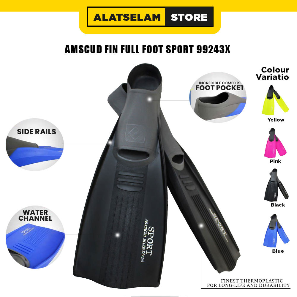 Fin AmScuD Full Foot Sport / Peralatan Selam / Kaki Katak Snorkling / Alat Snorkling / Fin Snorkling