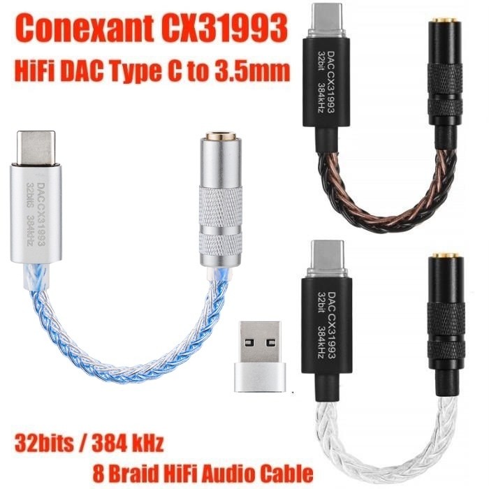 Conexant CX31993 Pro HiFi DAC Type C to Jack 3.5mm AUX Audio Adaptor