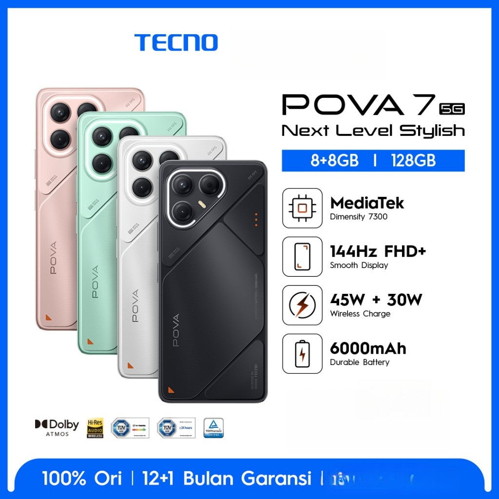 TECNO POVA 7 5G 8+8GB*/128GB, 6000 mAh