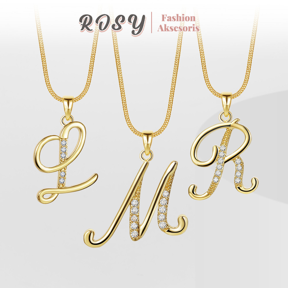 Kalung Titanium Huruf Wanita Anti Karat Lapis Emas Berlian Perhiasan Anti Karat Anti Luntur