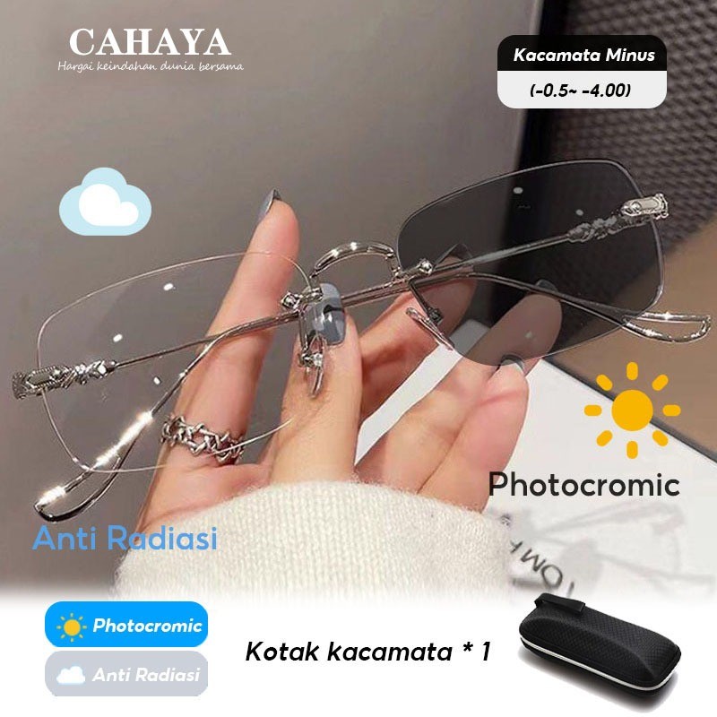 Kacamata Anti Radiasi Photocromic Minus Tanpa Bingkai Pria Wanita